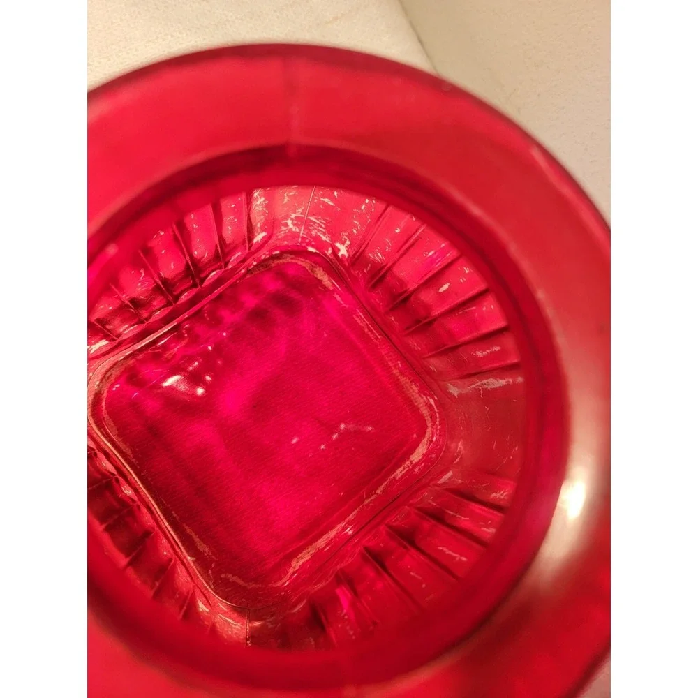 Vintage Artland‎ Painted Red Ribbed Glass Kitchen Canister Jar w Lid Large